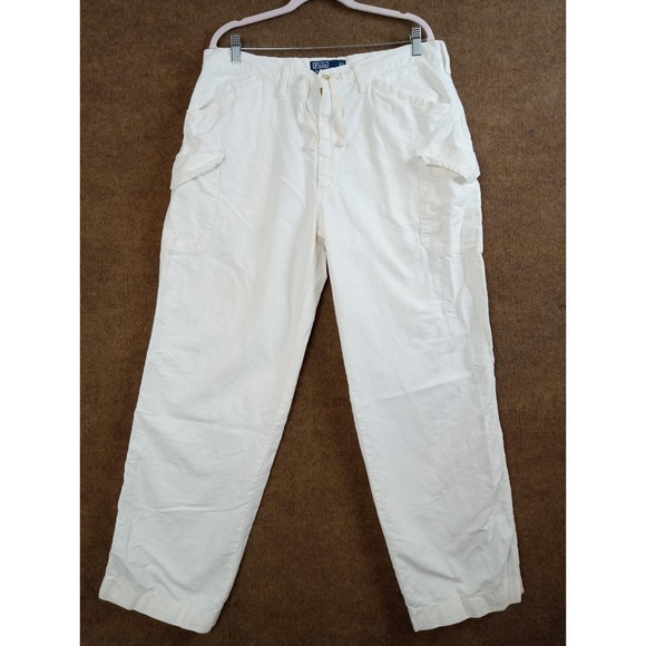 Polo Ralph Lauren Pants Mens Large Linen Cargo Utility Drawstring MG1 - Picture 1 of 11